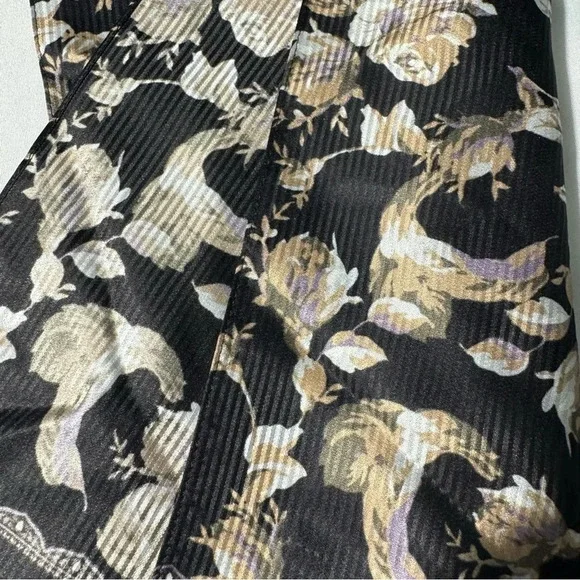 Vintage Echo Silk Scarf Black with Beige Tan and Purple Flowers 59” by 10” - Picture 3 of 7